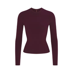COTTON JERSEY LONG SLEEVE T-SHIRT | CURRANT FLAT ON A WHITE BACKGROUND | FLT