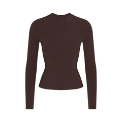 COTTON JERSEY LONG SLEEVE T-SHIRT | ESPRESSO FLAT ON A WHITE BACKGROUND | FLT