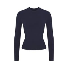 COTTON JERSEY LONG SLEEVE T-SHIRT | NAVY FLAT ON A WHITE BACKGROUND | FLT