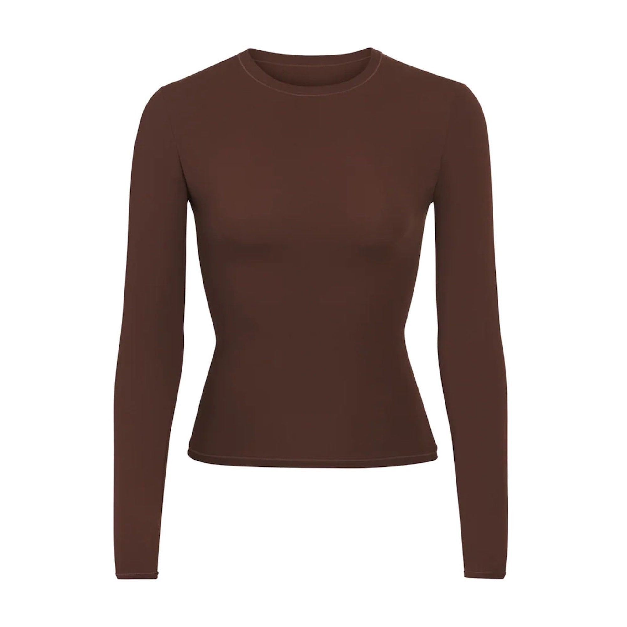FITS EVERYBODY LONG SLEEVE T-SHIRT | COCOA (LONG SLEEVE T-SHIRTS, TOPS) LAYS FLAT ON A WHITE BACKGROUND | FLT