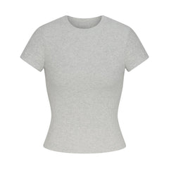 COTTON RIB T-SHIRT | LIGHT HEATHER GREY (T-SHIRTS, TOPS) LAYS FLAT ON A WHITE BACKGROUND | FLT