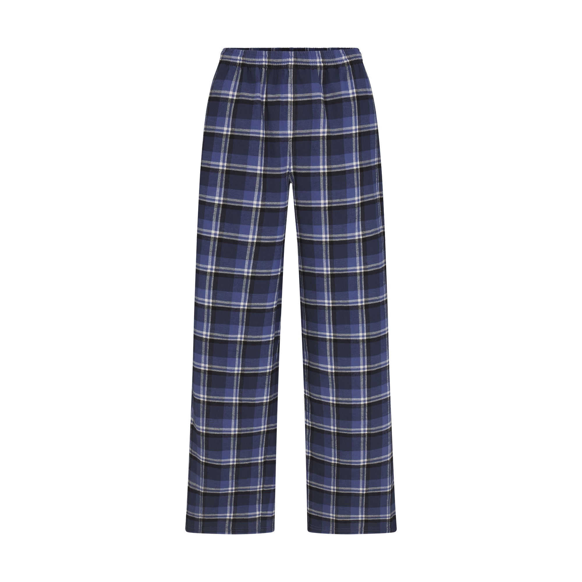 FLANNEL SLEEP OVERSIZED PANT | INDIGO OUTDOOR PLAID & LAYS FLAT ON A WHITE BACKGROUND | FLT