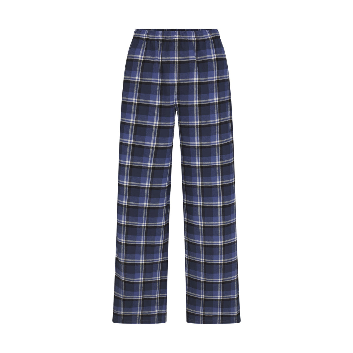 FLANNEL SLEEP OVERSIZED PANT | INDIGO OUTDOOR PLAID & LAYS FLAT ON A WHITE BACKGROUND | FLT