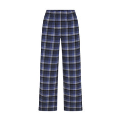 FLANNEL SLEEP OVERSIZED PANT | INDIGO OUTDOOR PLAID & LAYS FLAT ON A WHITE BACKGROUND | FLT