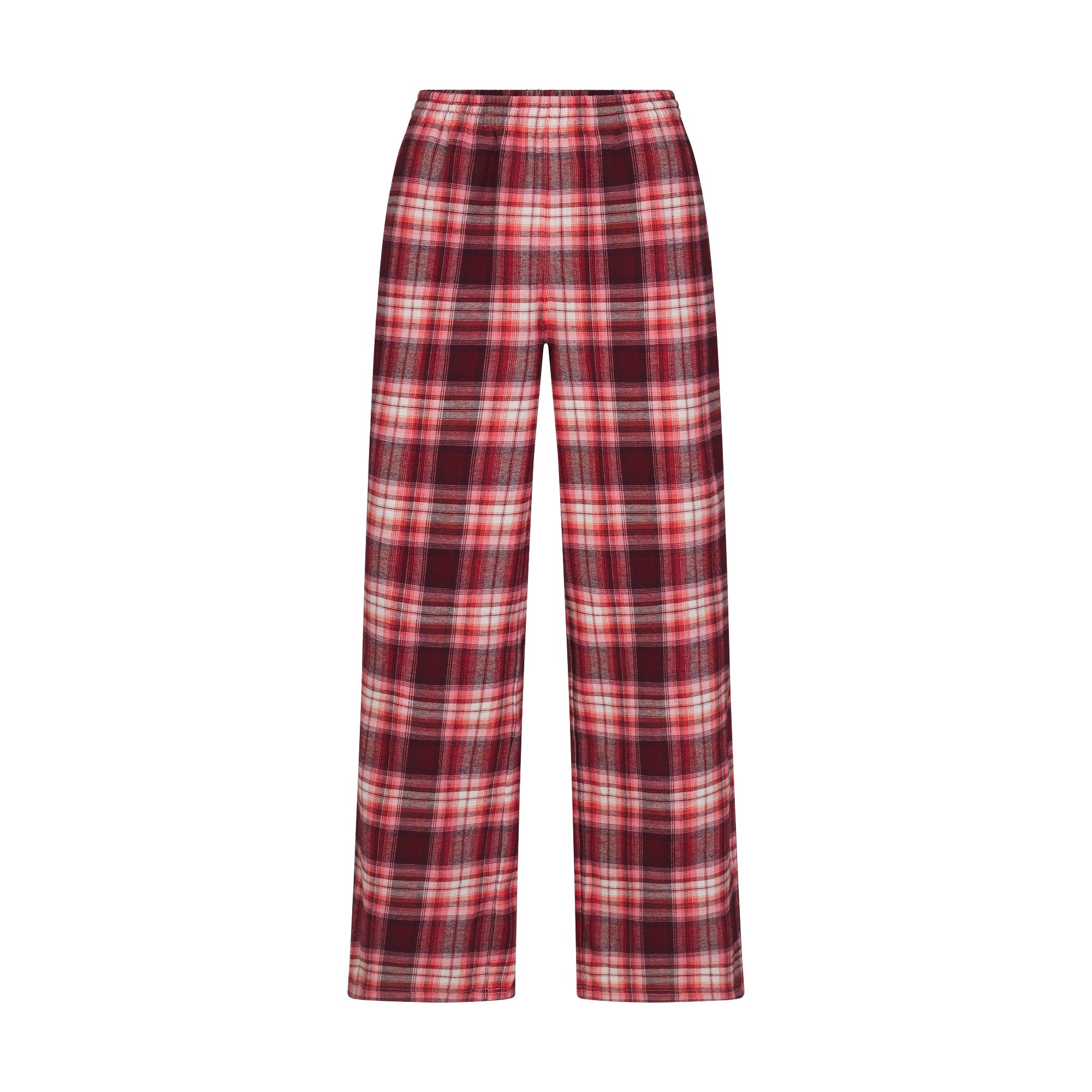 FLANNEL SLEEP OVERSIZED PANT | ULTRA PINK SANGRIA PLAID & LAYS FLAT ON A WHITE BACKGROUND | FLT