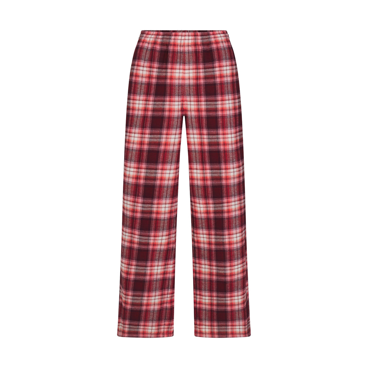 FLANNEL SLEEP OVERSIZED PANT | ULTRA PINK SANGRIA PLAID & LAYS FLAT ON A WHITE BACKGROUND | FLT