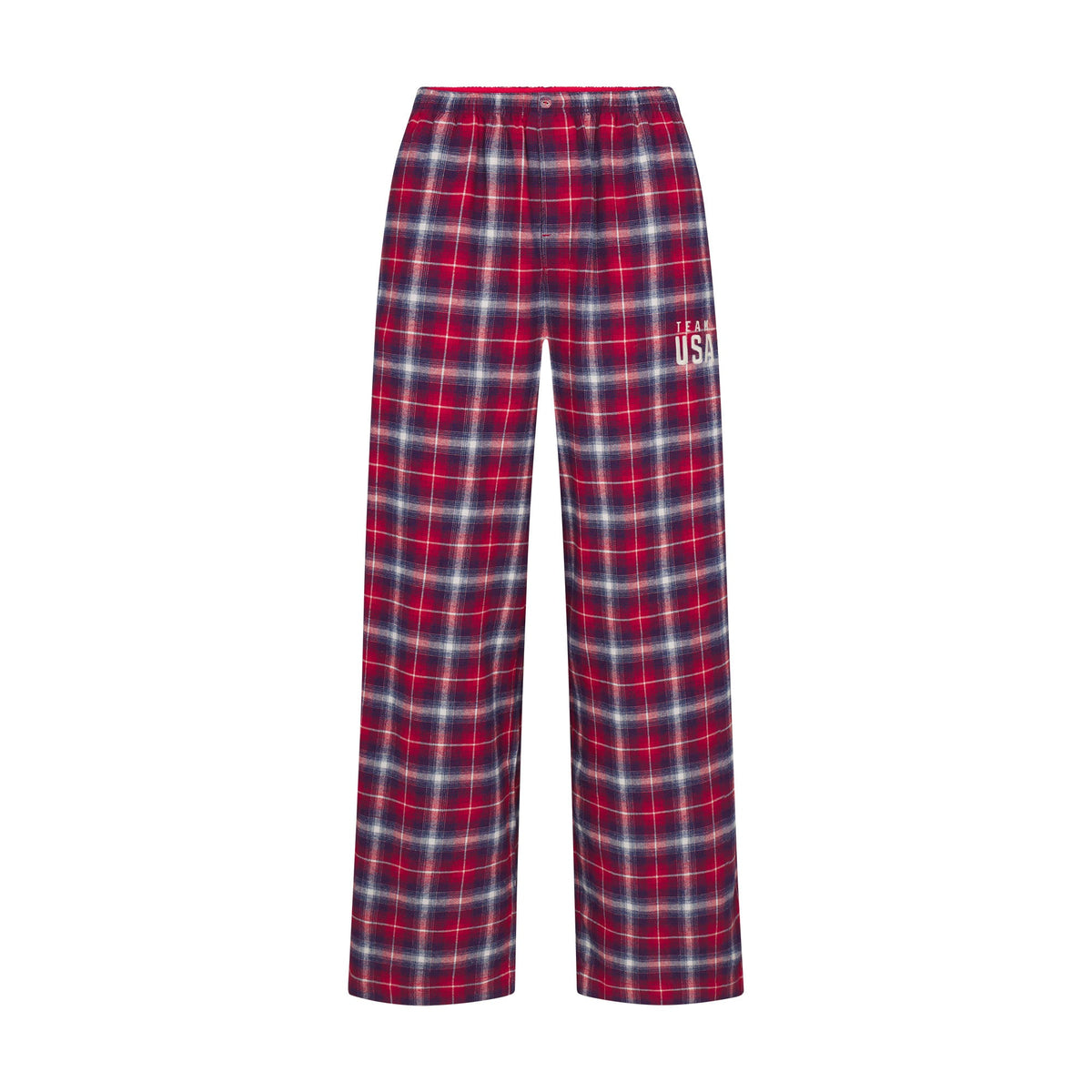 SKIMS FOR TEAM USA FLANNEL SLEEP OLYMPIC PANT | RED PLAIDFLAT ON A WHITE BACKGROUND | FLT