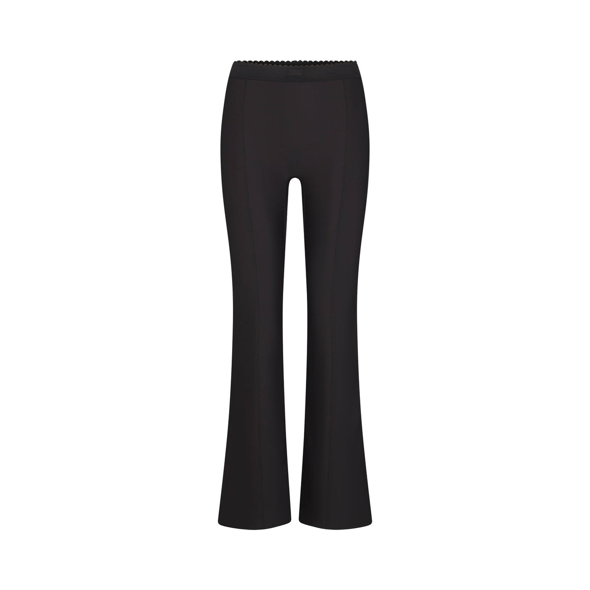 SKIMS BODY HIGH-WAISTED FLARE PANT | ONYX FLAT ON A WHITE BACKGROUND | FLT