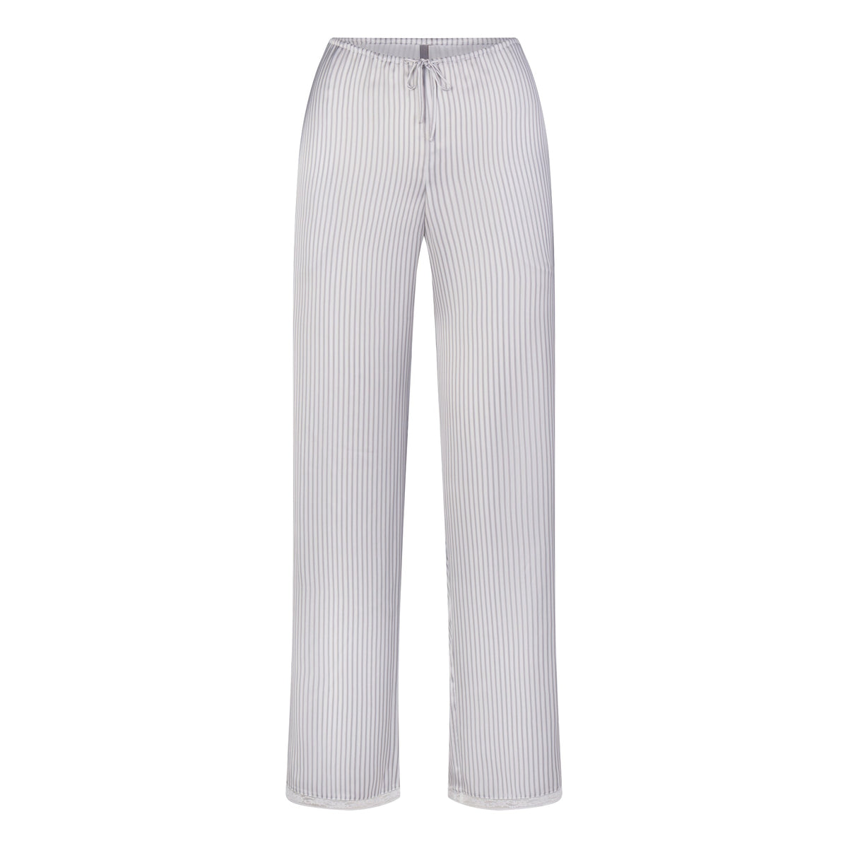 WOVEN SHINE LACE PANT | SILVER TRIPLE PINSTRIPE FLAT ON A WHITE BACKGROUND | FLT
