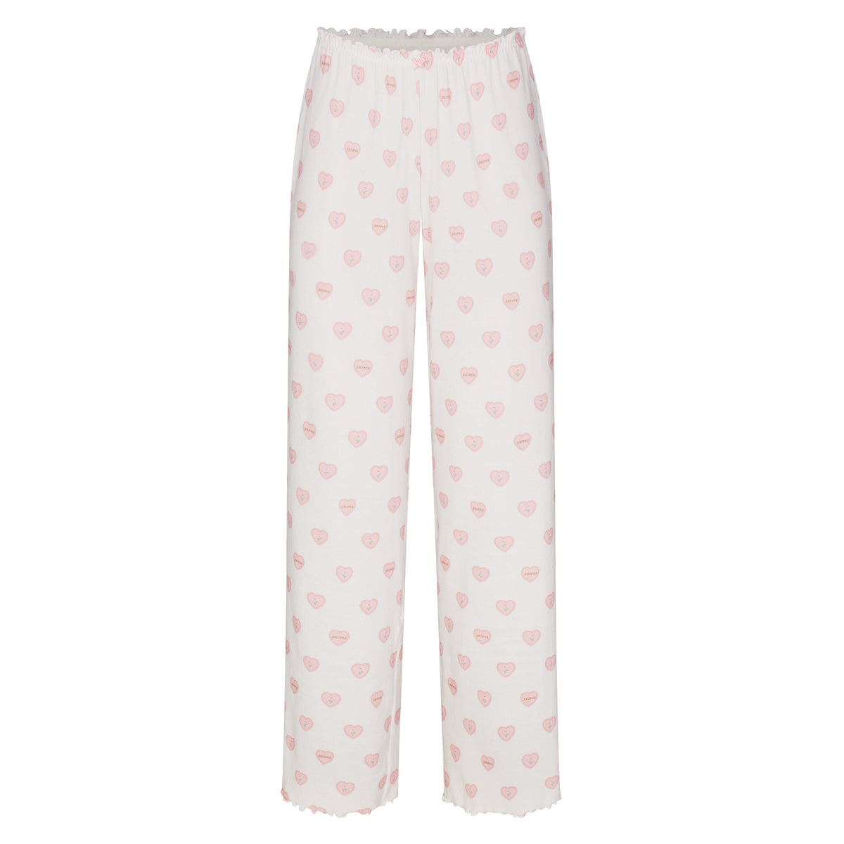 LOGO POINTELLE STRAIGHT LEG PANT | SNOW LACE HEARTS FLAT ON A WHITE BACKGROUND | FLT