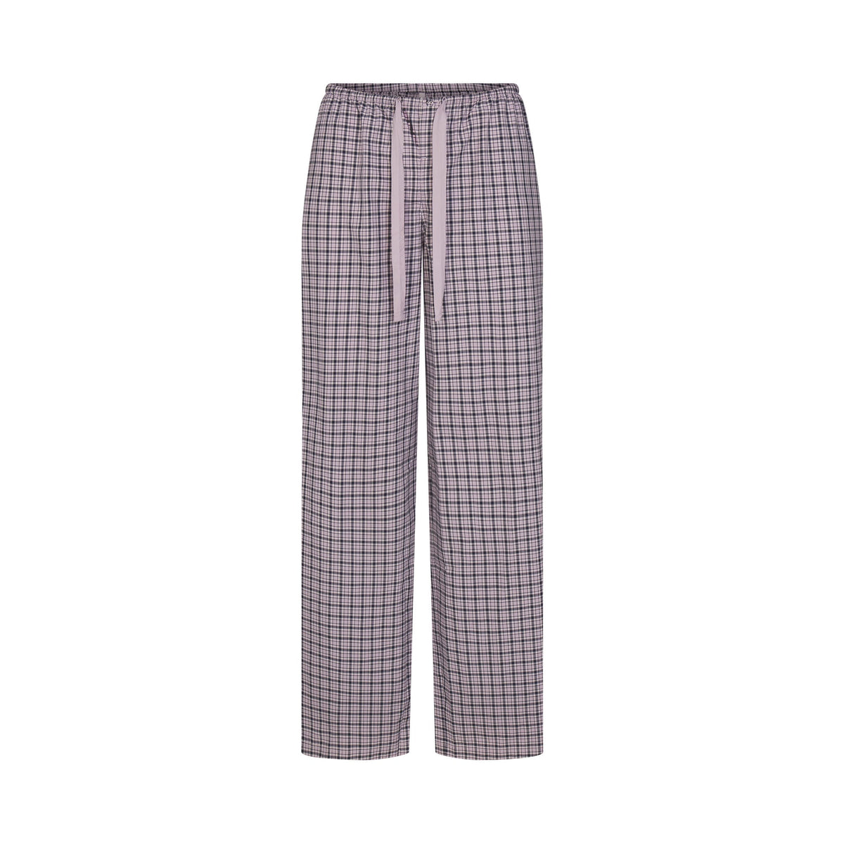 COTTON POPLIN SLEEP OVERSIZED PANT | IRIS MICA NAVY CHECK & LAYS FLAT ON A WHITE BACKGROUND | FLT