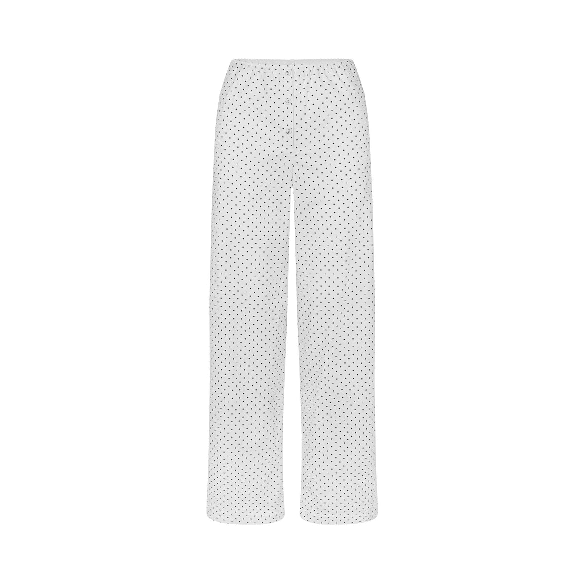COTTON POPLIN SLEEP STRAIGHT LEG PANT | ONYX DOT PRINT FLAT ON A WHITE BACKGROUND | FLT