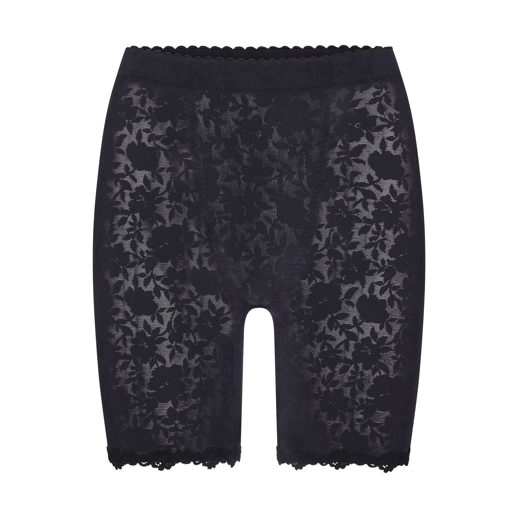 LACE SHAPEWEAR SHORT | ONYX FLAT ON A WHITE BACKGROUND | FLT