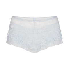 STRETCH LACE RUFFLE SHORT | POWDER BLUE FLAT ON A WHITE BACKGROUND | FLT