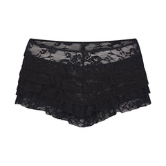 STRETCH LACE RUFFLE SHORT | SOOT FLAT ON A WHITE BACKGROUND | FLT