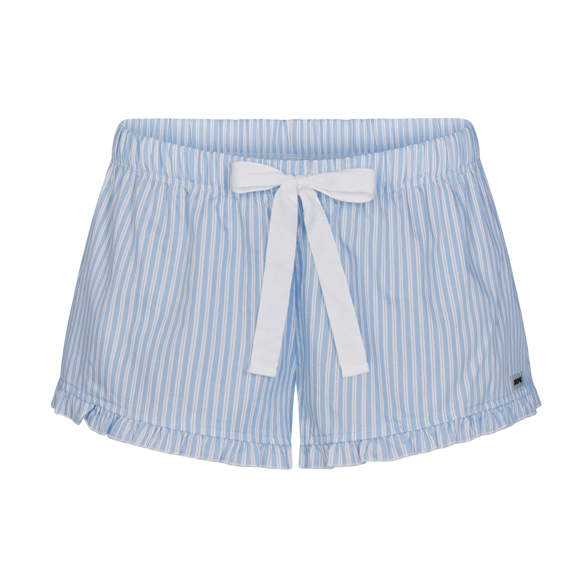 COTTON POPLIN SLEEP RUFFLE SHORT | MARINA MESH STRIPE & LAYS FLAT ON A WHITE BACKGROUND | FLT