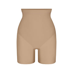 SKIMS BODY CORE SCULPT MID RISE SHORT | CLAY FLAT ON A WHITE BACKGROUND | FLT | FLT
