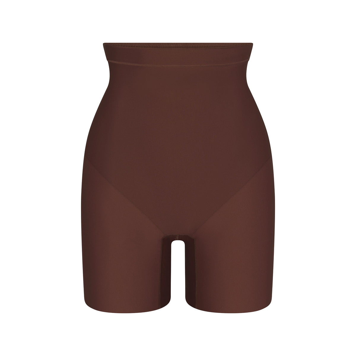 SKIMS BODY CORE SCULPT MID RISE SHORT | COCOA FLAT ON A WHITE BACKGROUND | FLT | FLT