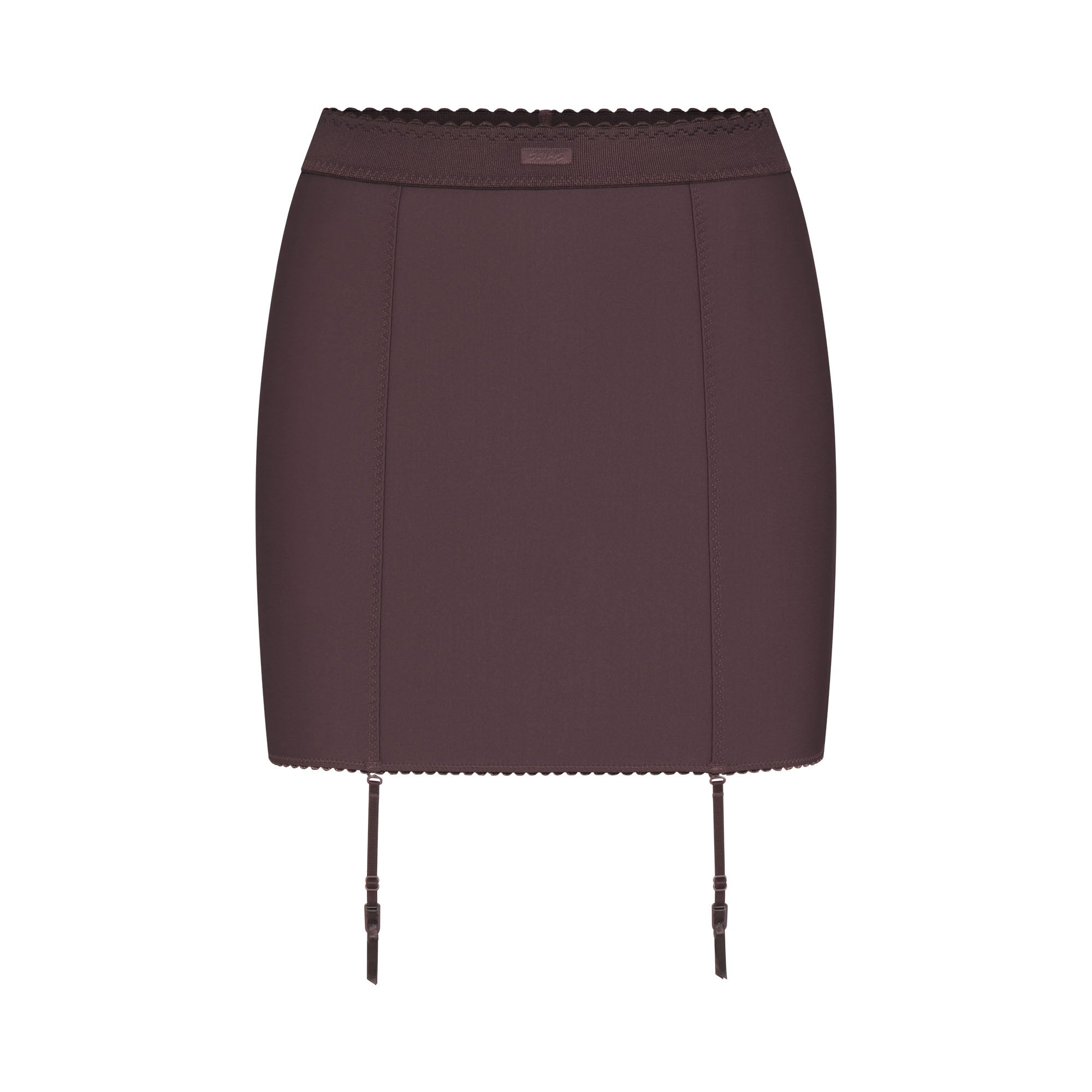 SKIMS BODY MINI GARTER SKIRT | RAISIN FLAT ON A WHITE BACKGROUND | FLT