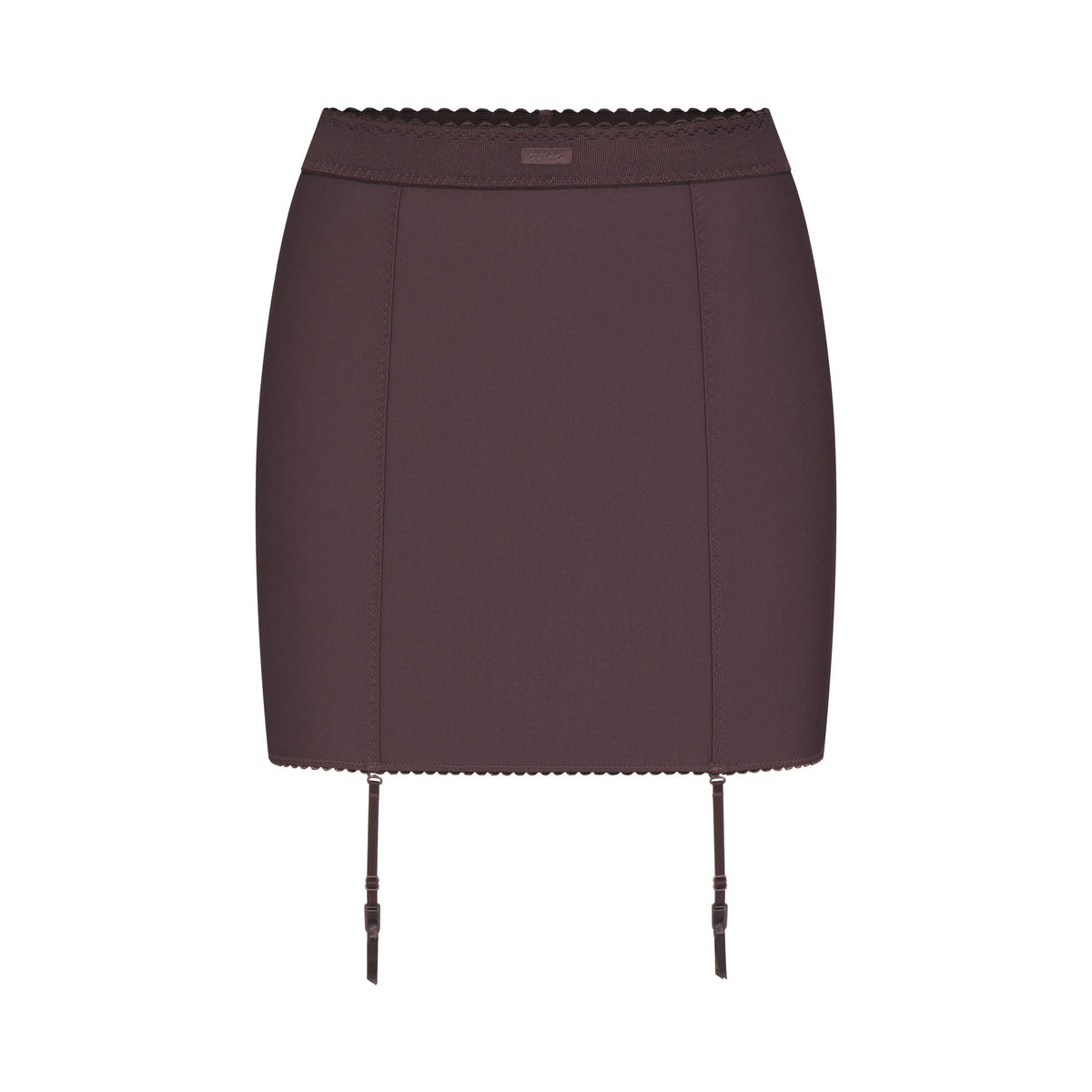 SKIMS BODY MINI GARTER SKIRT | RAISIN FLAT ON A WHITE BACKGROUND | FLT