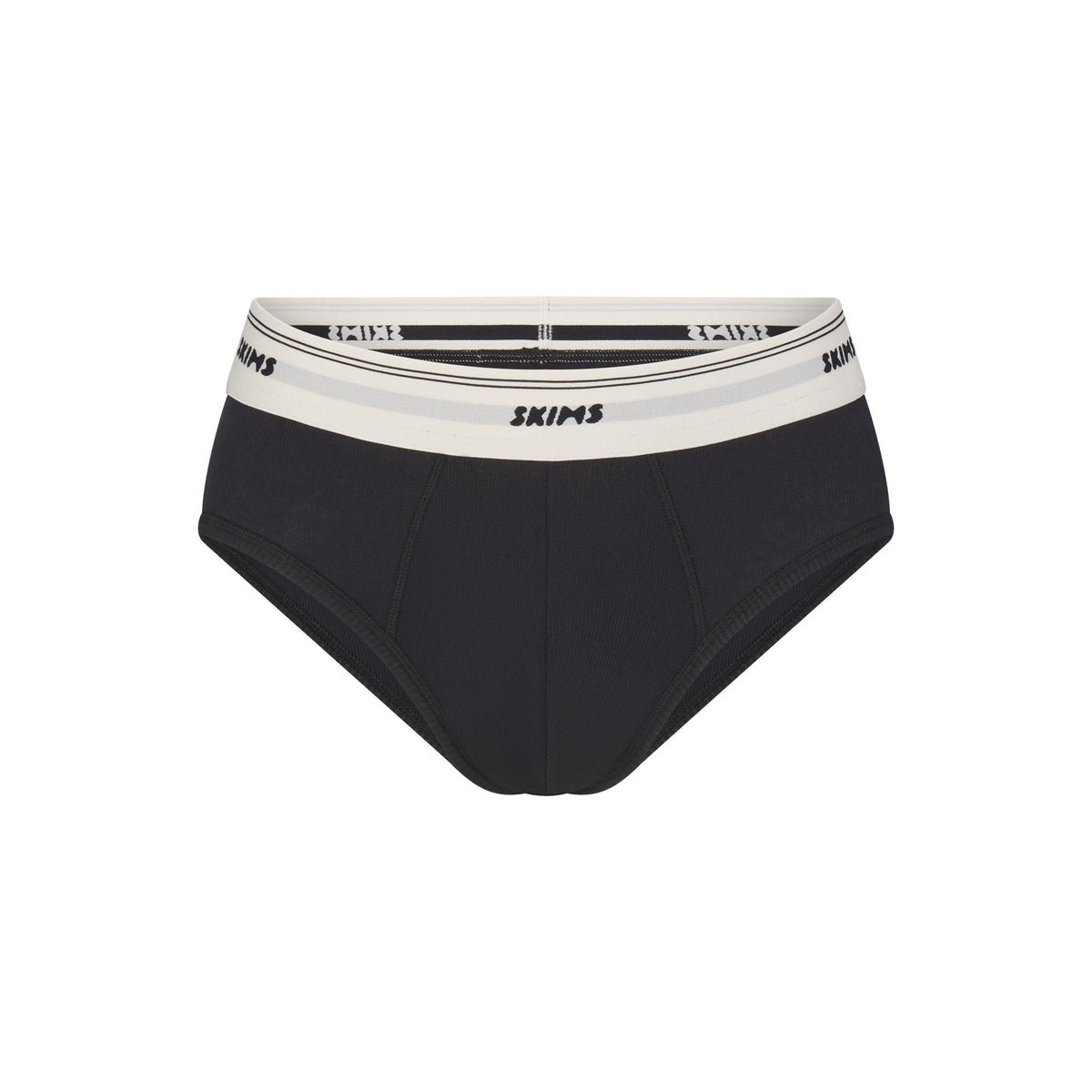 SKIMS COTTON MENS RIB BRIEF | ONYX FLAT ON A WHITE BACKGROUND | FLT