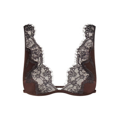 SILK LACE PLUNGE BRALETTE | ESPRESSO CONTRAST FLAT ON A WHITE BACKGROUND | FLT