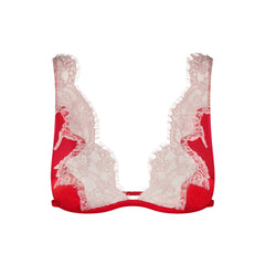 SILK LACE PLUNGE BRALETTE | RUBY CONTRAST FLAT ON A WHITE BACKGROUND | FLT