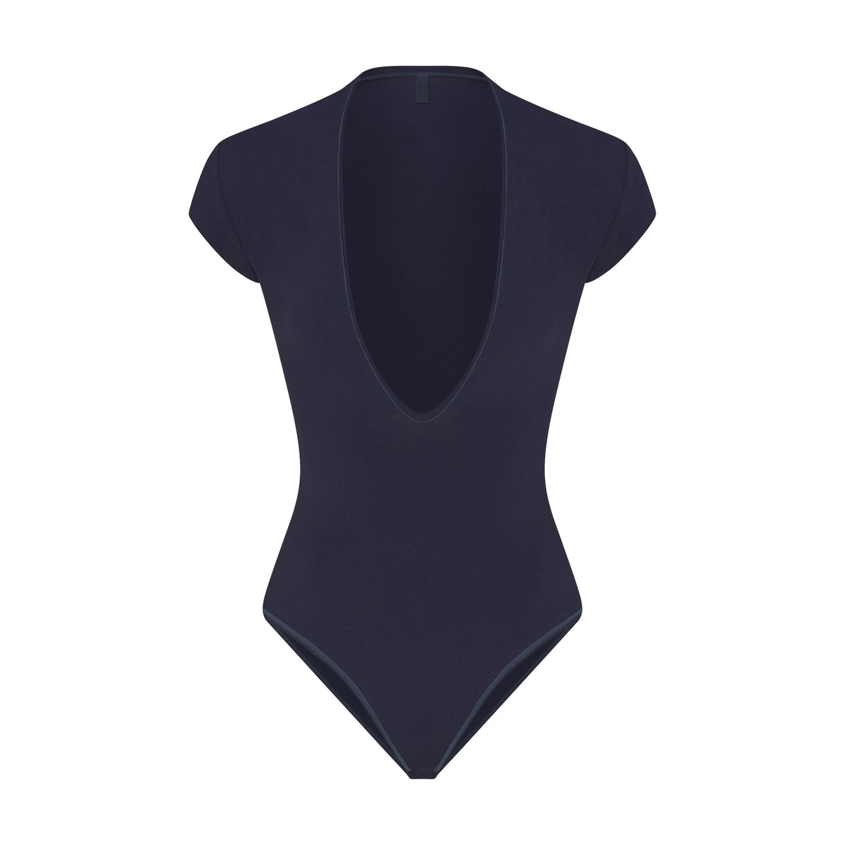COTTON JERSEY DEEP PLUNGE BODYSUIT | NAVY FLAT ON A WHITE BACKGROUND | FLT