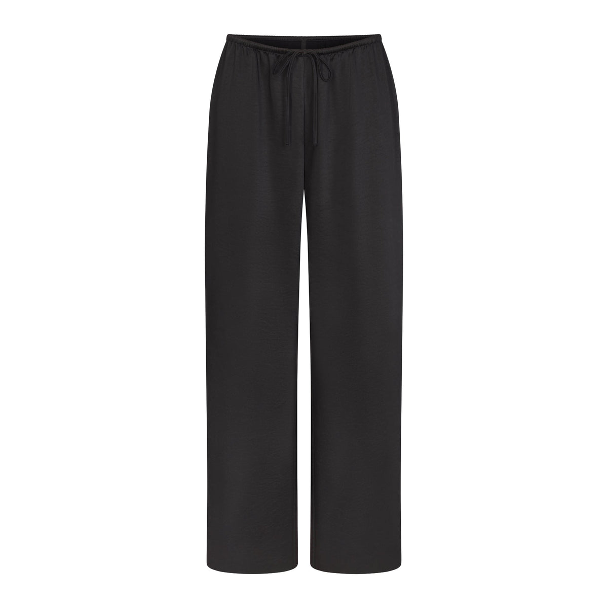 LIGHTWEIGHT SATIN STRAIGHT LEG PANT | OBSIDIAN FLAT ON A WHITE BACKGROUND | FLT