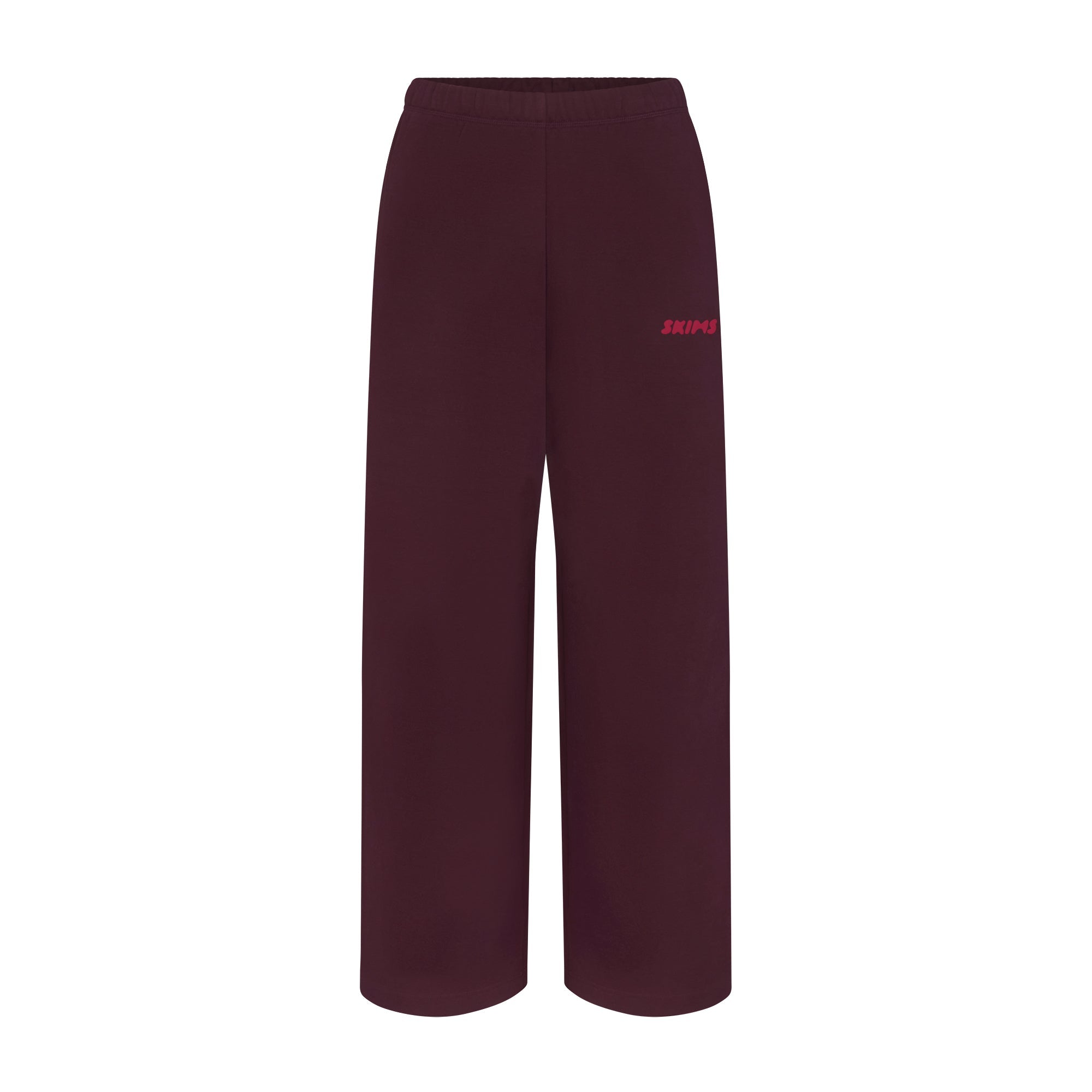 COTTON FLEECE STRAIGHT LEG PANT WITH EMBOSSED LOGO | CURRANT FLAT ON A WHITE BACKGROUND | FLT