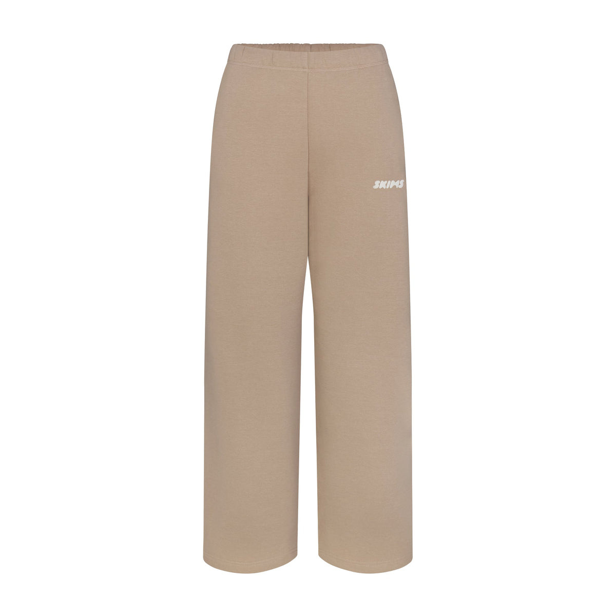 COTTON FLEECE STRAIGHT LEG PANT WITH EMBOSSED LOGO | LATTE FLAT ON A WHITE BACKGROUND | FLT