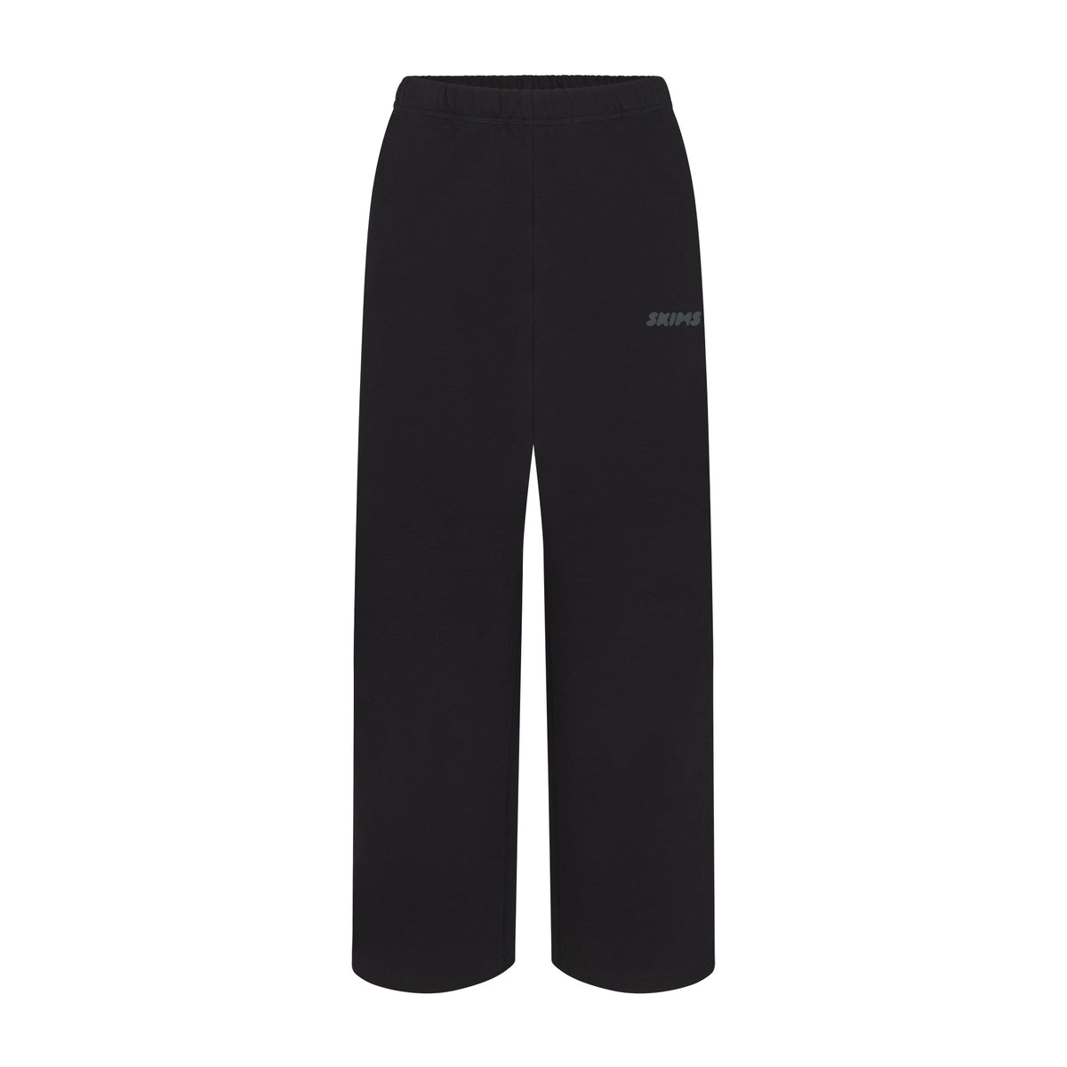 COTTON FLEECE STRAIGHT LEG PANT WITH EMBOSSED LOGO | ONYX FLAT ON A WHITE BACKGROUND | FLT