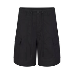 WOVEN COTTON OVERSIZED CARGO SHORT | ONYX FLAT ON A WHITE BACKGROUND | FLT