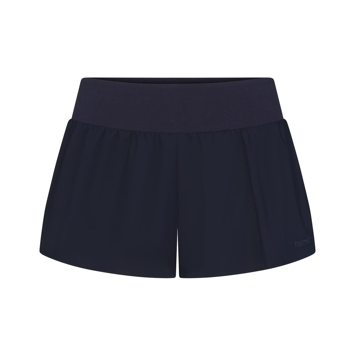 WOVEN COTTON FLUTTER SHORT | NAVY FLAT ON A WHITE BACKGROUND | FLT
