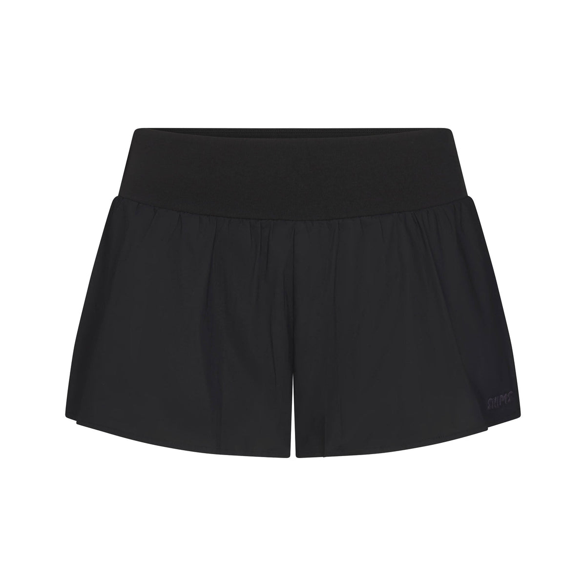 WOVEN COTTON FLUTTER SHORT | ONYX FLAT ON A WHITE BACKGROUND | FLT