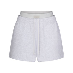 COTTON FLEECE OVERSIZED DOUBLE WAISTBAND SHORT | LIGHT HEATHER GREY FLAT ON A WHITE BACKGROUND | FLT