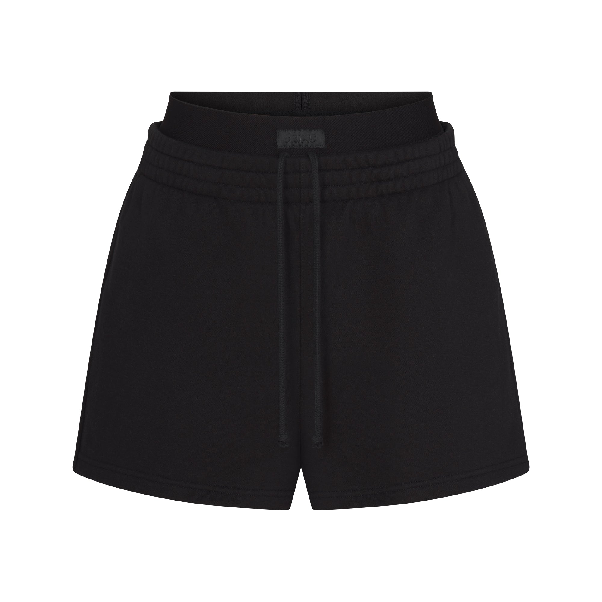 COTTON FLEECE OVERSIZED DOUBLE WAISTBAND SHORT | ONYX FLAT ON A WHITE BACKGROUND | FLT