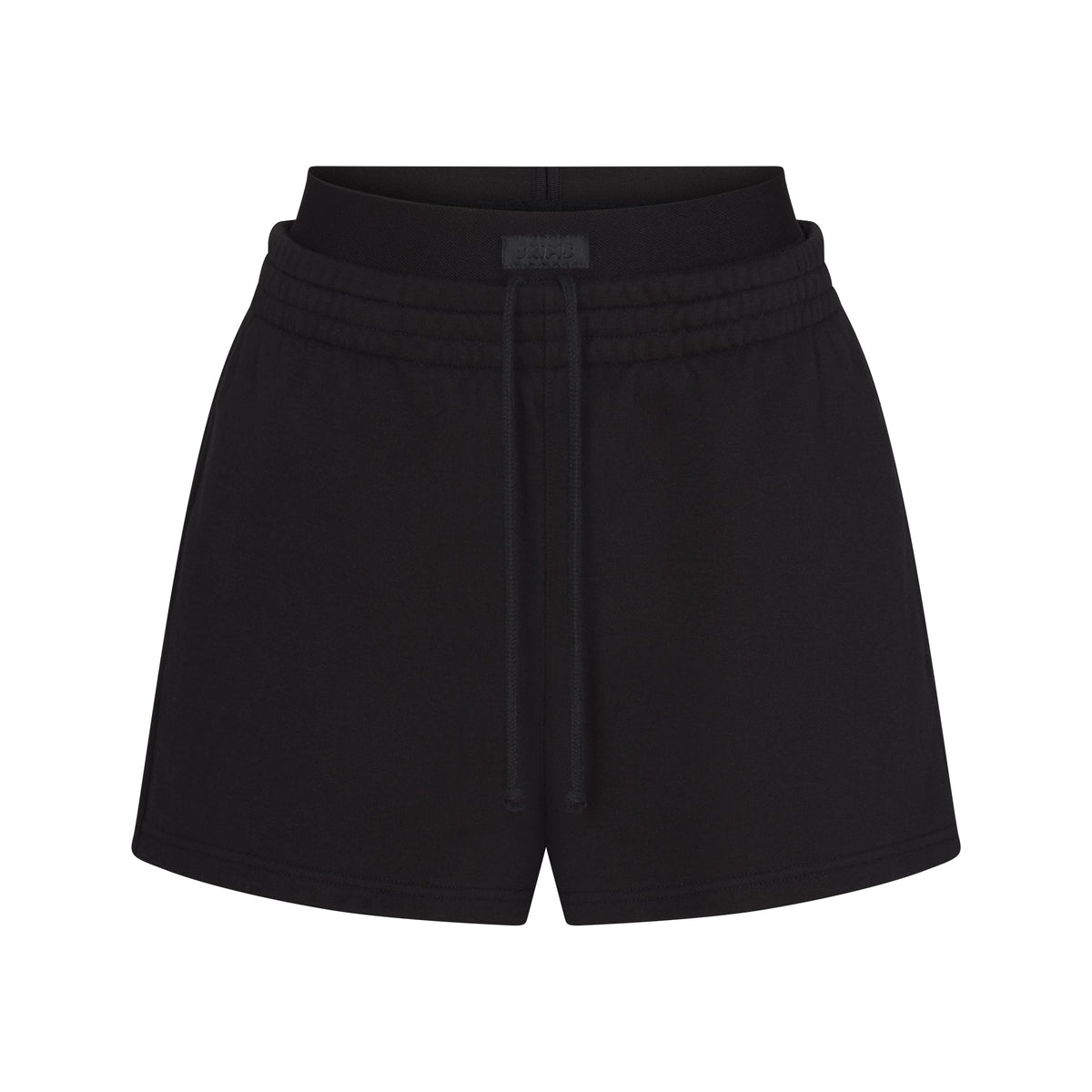 COTTON FLEECE OVERSIZED DOUBLE WAISTBAND SHORT | ONYX FLAT ON A WHITE BACKGROUND | FLT