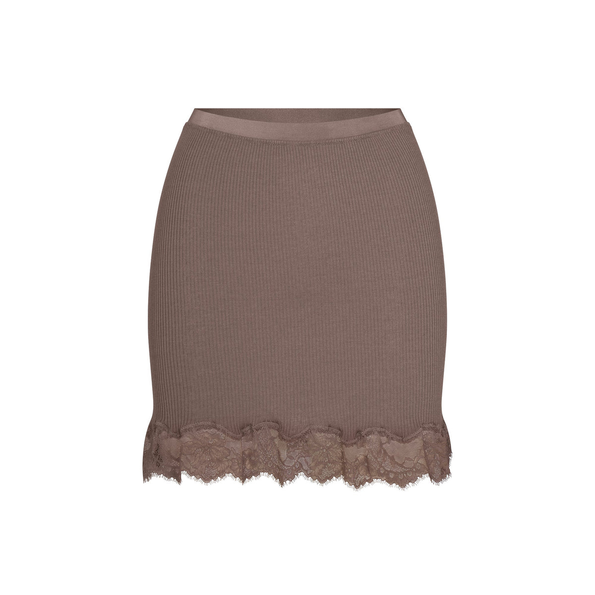 RIB KNIT LACE MINI SKIRT | AMETHYST FLAT ON A WHITE BACKGROUND | FLT