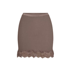RIB KNIT LACE MINI SKIRT | AMETHYST FLAT ON A WHITE BACKGROUND | FLT