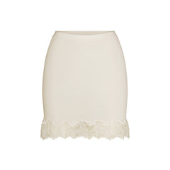 RIB KNIT LACE MINI SKIRT | EGRET FLAT ON A WHITE BACKGROUND | FLT