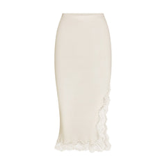 RIB KNIT LACE MIDI SKIRT | EGRET FLAT ON A WHITE BACKGROUND | FLT
