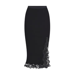 RIB KNIT LACE MIDI SKIRT | OBSIDIAN FLAT ON A WHITE BACKGROUND | FLT