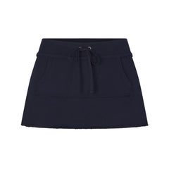 DRAPEY FRENCH TERRY MINI SKIRT | NAVY FLAT ON A WHITE BACKGROUND | FLT