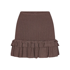 SHEER KNIT RUFFLE MINI SKIRT | AMETHYST FLAT ON A WHITE BACKGROUND | FLT