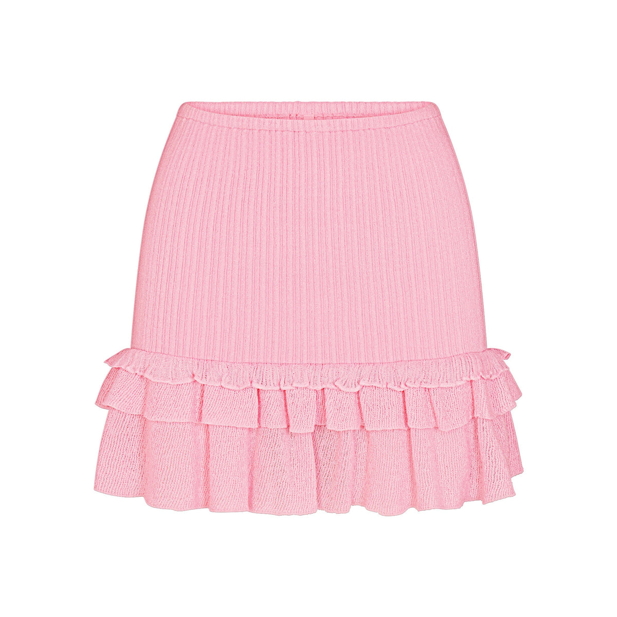 SHEER KNIT RUFFLE MINI SKIRT | PEONY FLAT ON A WHITE BACKGROUND | FLT