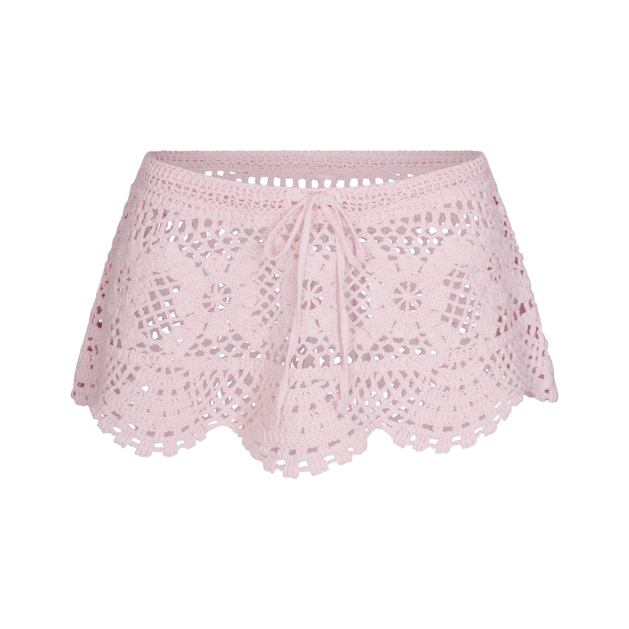 CROCHET COVER-UPS LOW RISE MINI SKIRT | CHERRY BLOSSOM FLAT ON A WHITE BACKGROUND | FLT