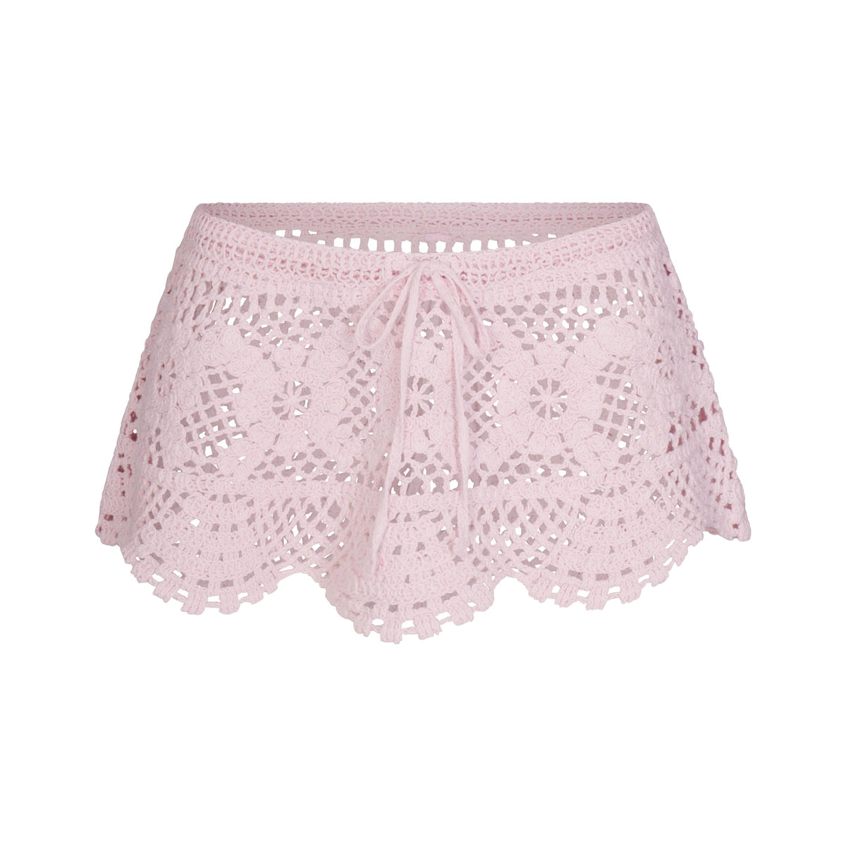 CROCHET COVER-UPS LOW RISE MINI SKIRT | CHERRY BLOSSOM FLAT ON A WHITE BACKGROUND | FLT
