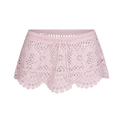 CROCHET COVER-UPS LOW RISE MINI SKIRT | CHERRY BLOSSOM FLAT ON A WHITE BACKGROUND | FLT