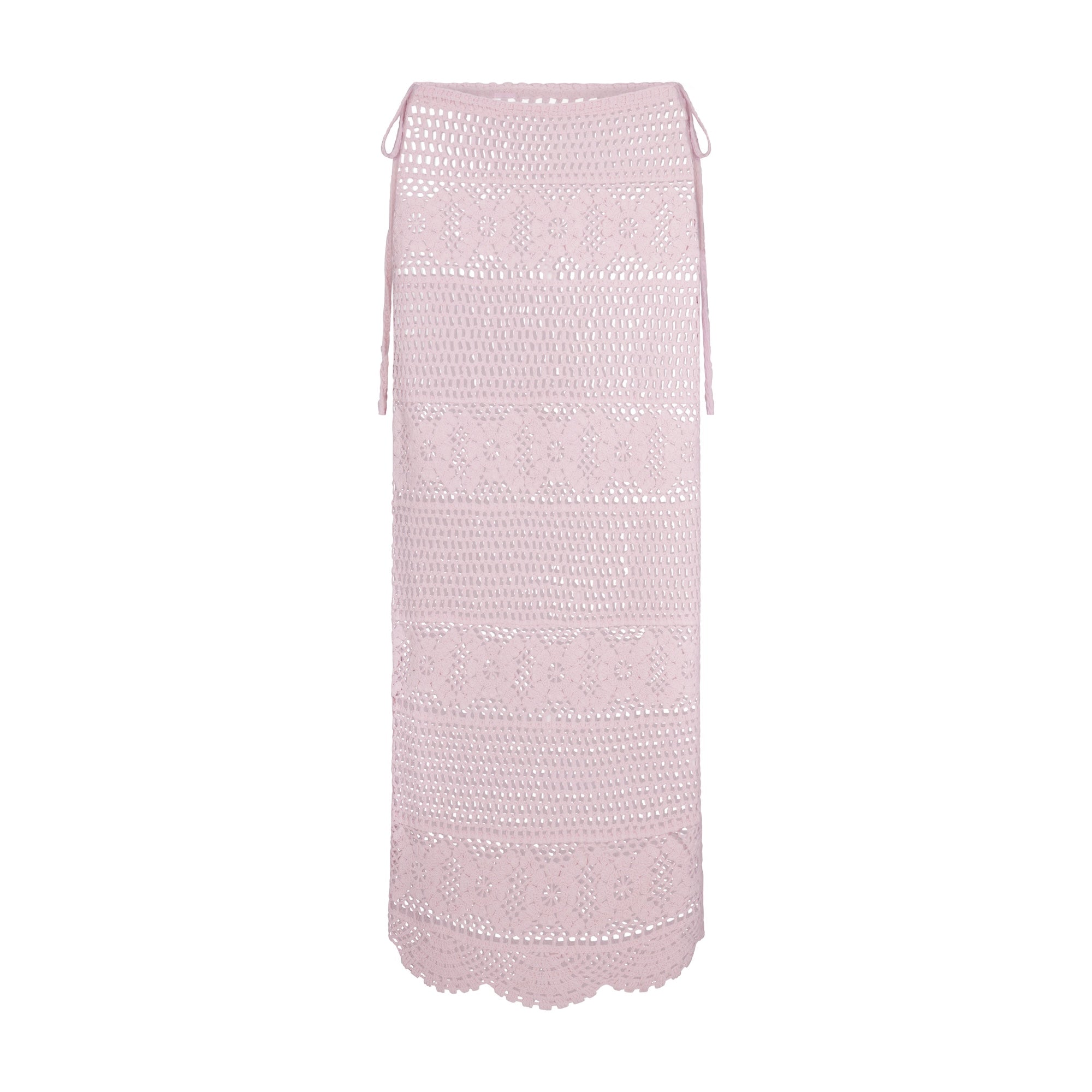 CROCHET COVER-UPS LONG SKIRT | CHERRY BLOSSOM FLAT ON A WHITE BACKGROUND | FLT